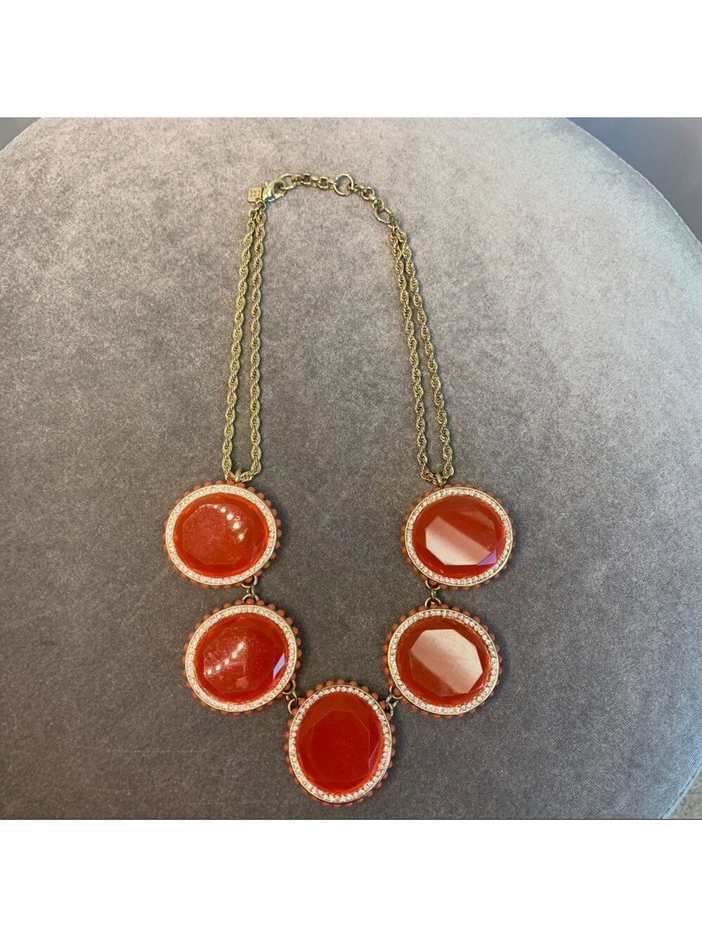 Banana Republic orange red round rhinestone acrylic statement necklace